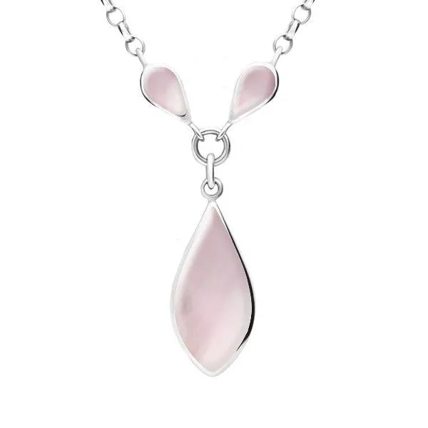 Sterling Silver Pink Mother of Pearl Three Stone Pear Necklace sold by Jura Watches
