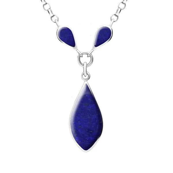 Sterling Silver Lapis Lazuli Three Stone Pear Necklace sold by Jura Watches