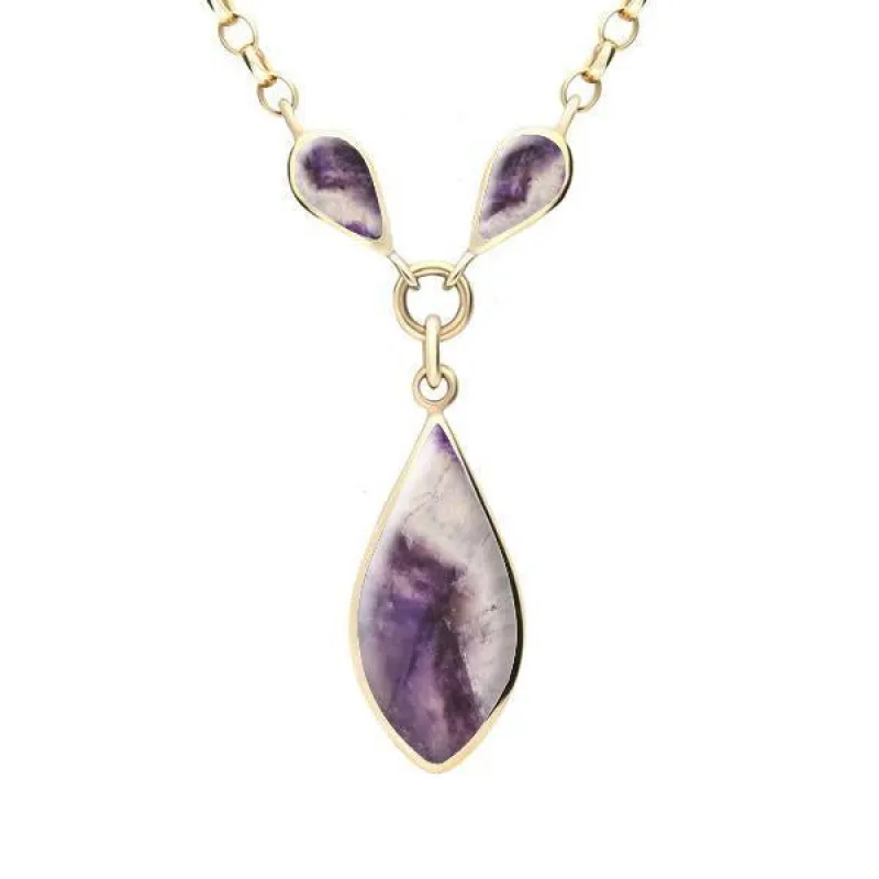 9ct Yellow Gold Blue John Three Stone Pear Necklace sold by Jura Watches
