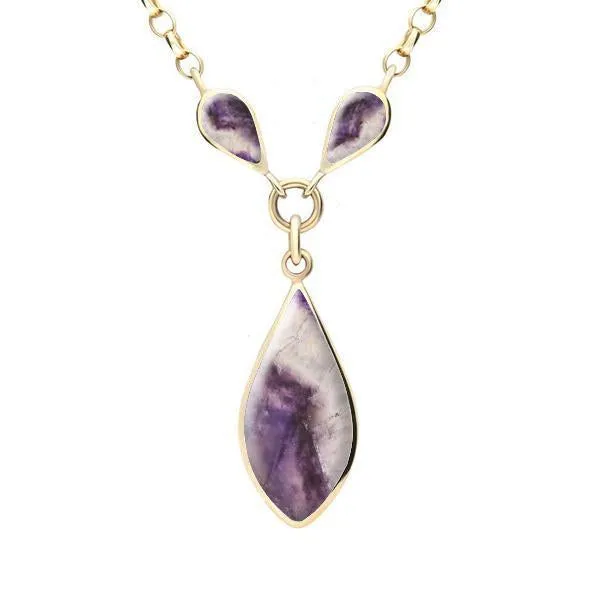 9ct Yellow Gold Blue John Three Stone Pear Necklace sold by Jura Watches