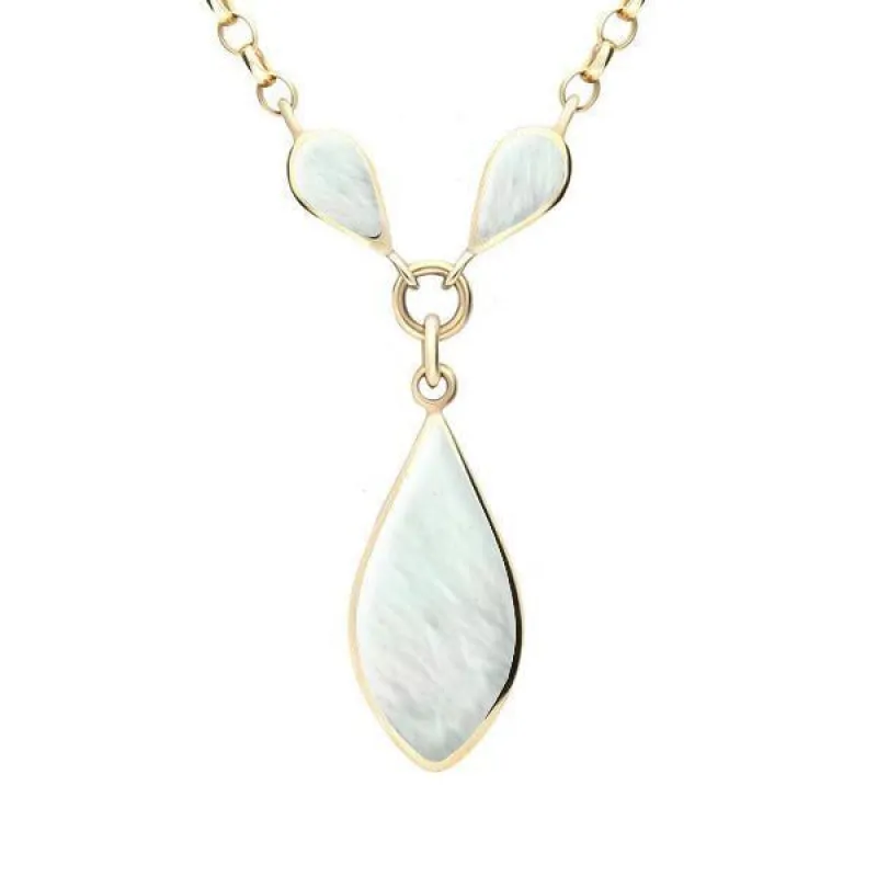 9ct Yellow Gold Mother of Pearl Three Stone Pear Necklace sold by Jura Watches