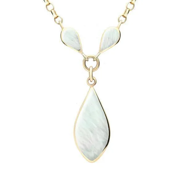 9ct Yellow Gold Mother of Pearl Three Stone Pear Necklace sold by Jura Watches