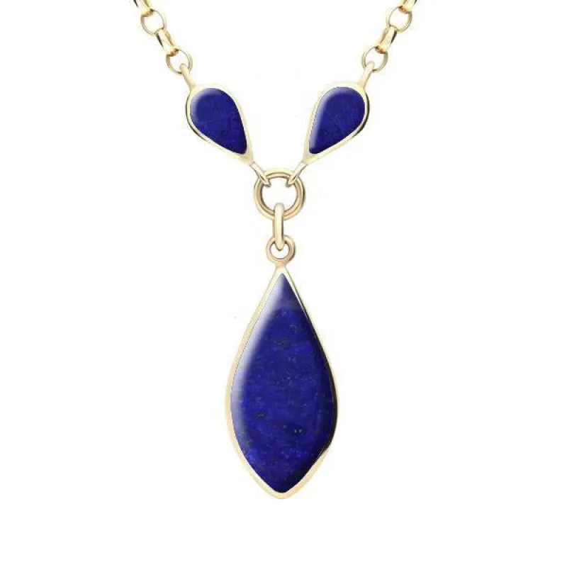 9ct Yellow Gold Lapis Lazuli Three Stone Pear Necklace sold by Jura Watches
