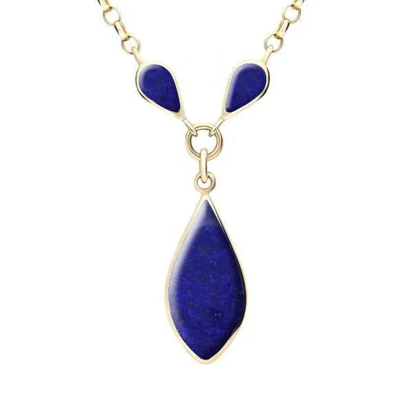 9ct Yellow Gold Lapis Lazuli Three Stone Pear Necklace sold by Jura Watches