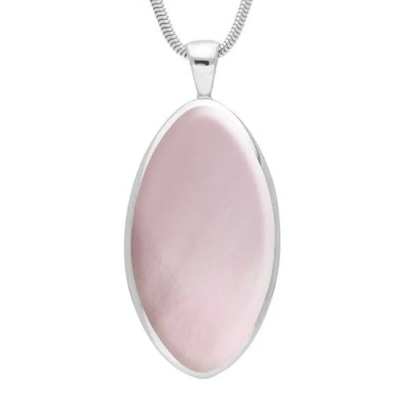 Sterling Silver Pink Mother of Pearl Large Oval Necklace sold by Jura Watches