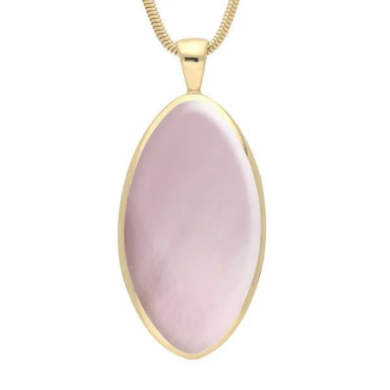 9ct Yellow Gold Pink Mother of Pearl Large Oval Necklace sold by Jura Watches