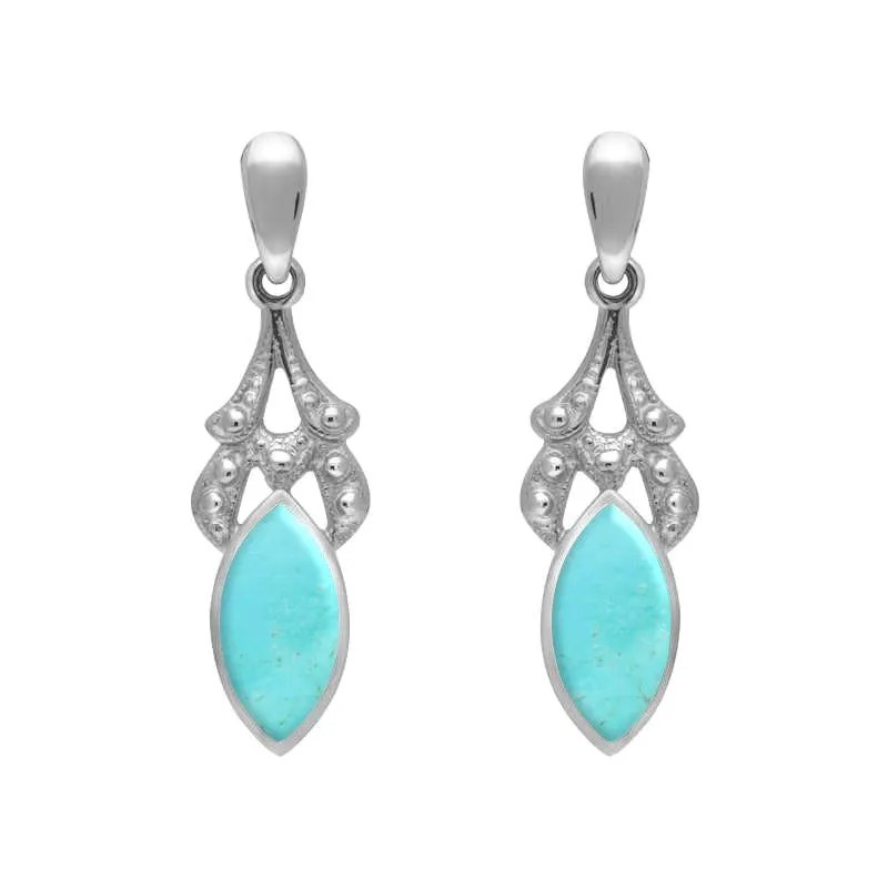 Sterling Silver Turquoise Marquise Drop Earrings sold by Jura Watches