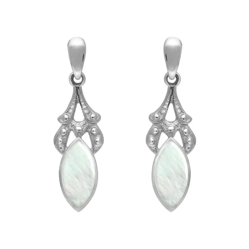 Sterling Silver Mother of Pearl Marquise Drop Earrings sold by Jura Watches