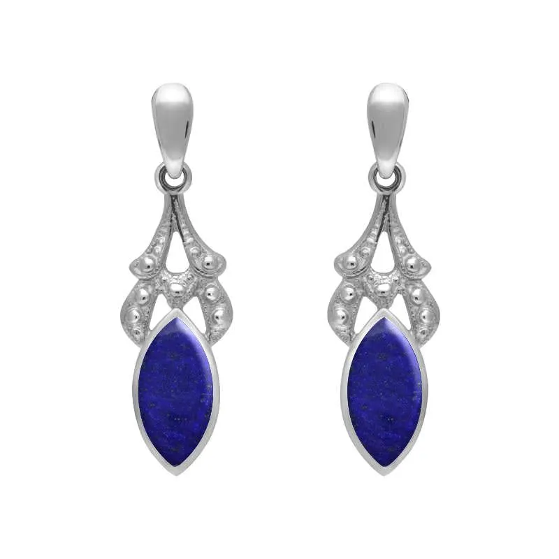 Sterling Silver Lapis Lazuli Marquise Drop Earrings sold by Jura Watches