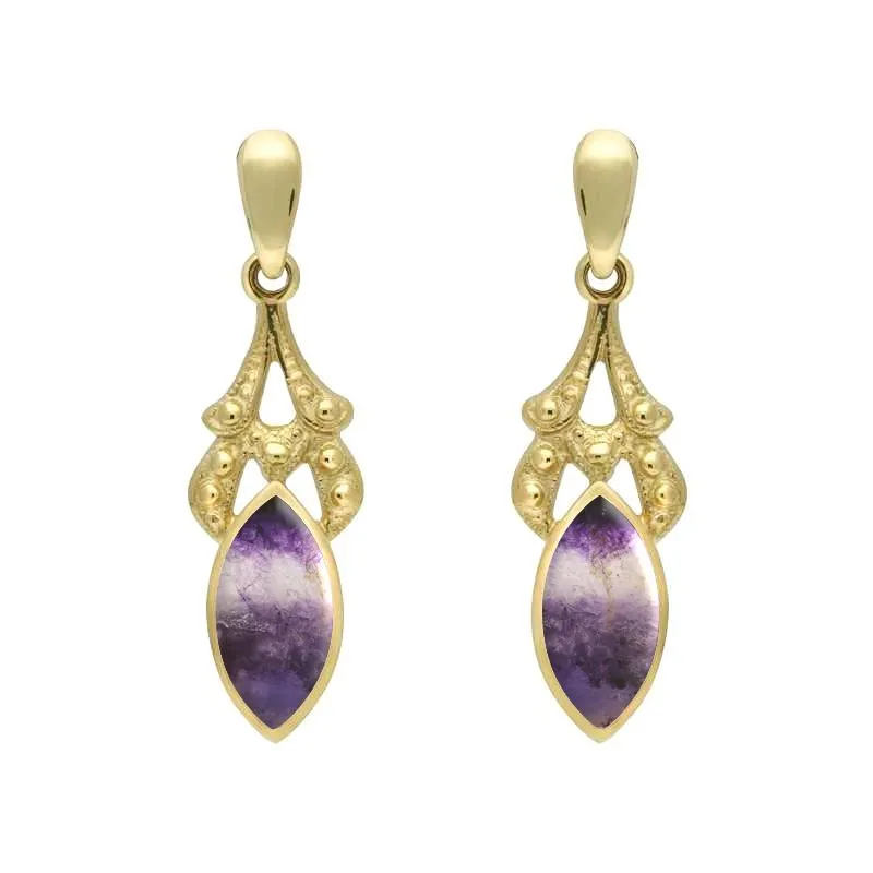9ct Yellow Gold Blue John Marquise Drop Earrings sold by Jura Watches