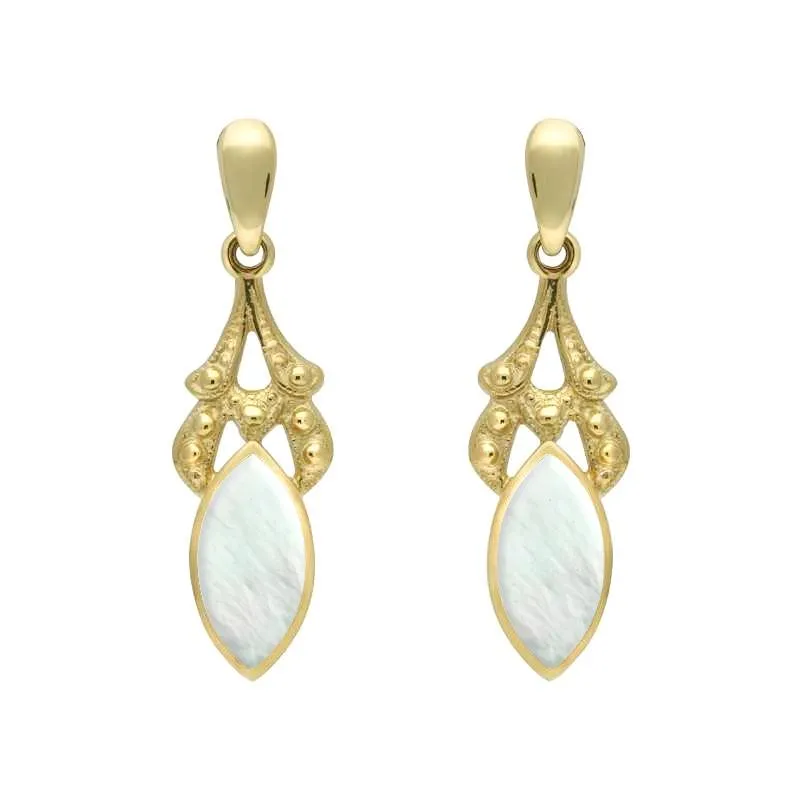 9ct Yellow Gold Mother of Pearl Marquise Drop Earrings sold by Jura Watches