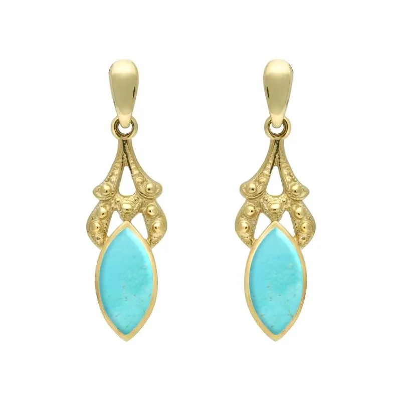 9ct Yellow Gold Turquoise Marquise Drop Earrings sold by Jura Watches