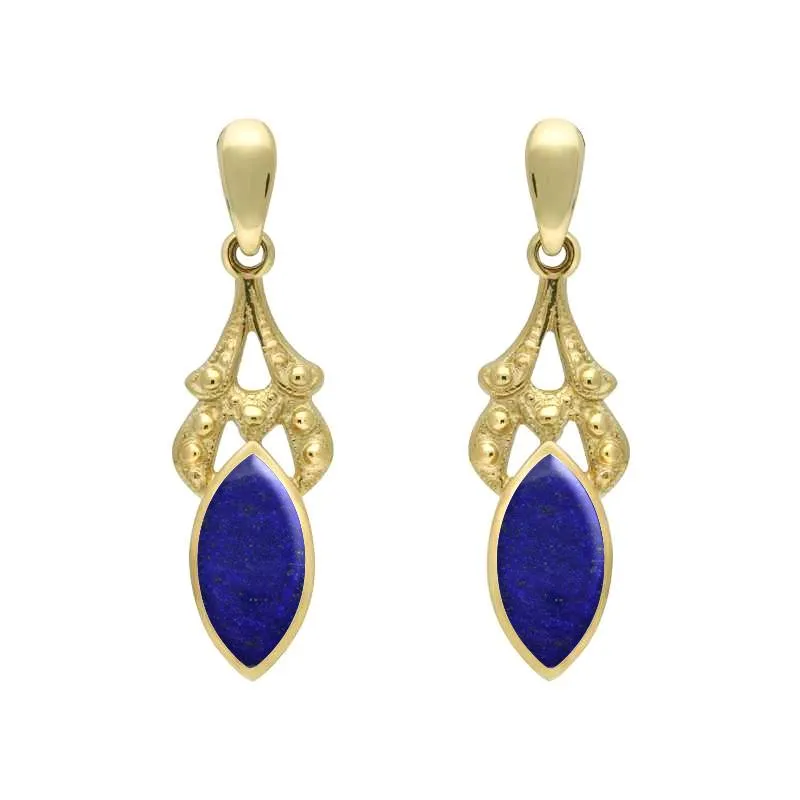 9ct Yellow Gold Lapis Lazuli Marquise Drop Earrings sold by Jura Watches