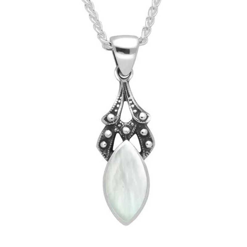 Sterling Silver Mother of Pearl Marquise Drop Necklace sold by Jura Watches