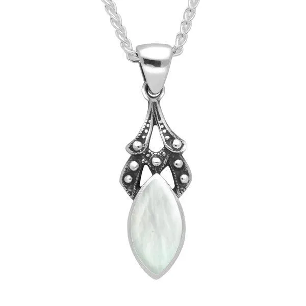 Sterling Silver Mother of Pearl Marquise Drop Necklace sold by Jura Watches