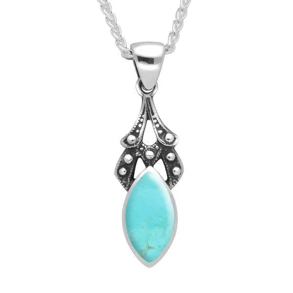 Sterling Silver Turquoise Marquise Drop Necklace sold by Jura Watches