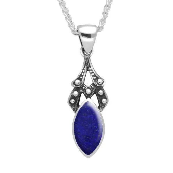 Sterling Silver Lapis Lazuli Marquise Drop Necklace sold by Jura Watches