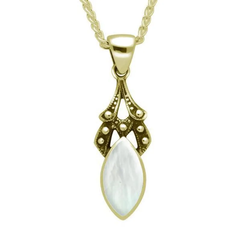 9ct Yellow Gold Mother of Pearl Marquise Drop Necklace sold by Jura Watches