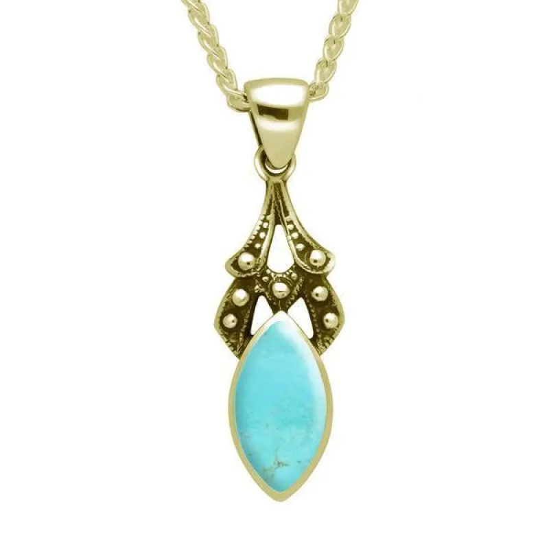 9ct Yellow Gold Turquoise Marquise Drop Necklace sold by Jura Watches