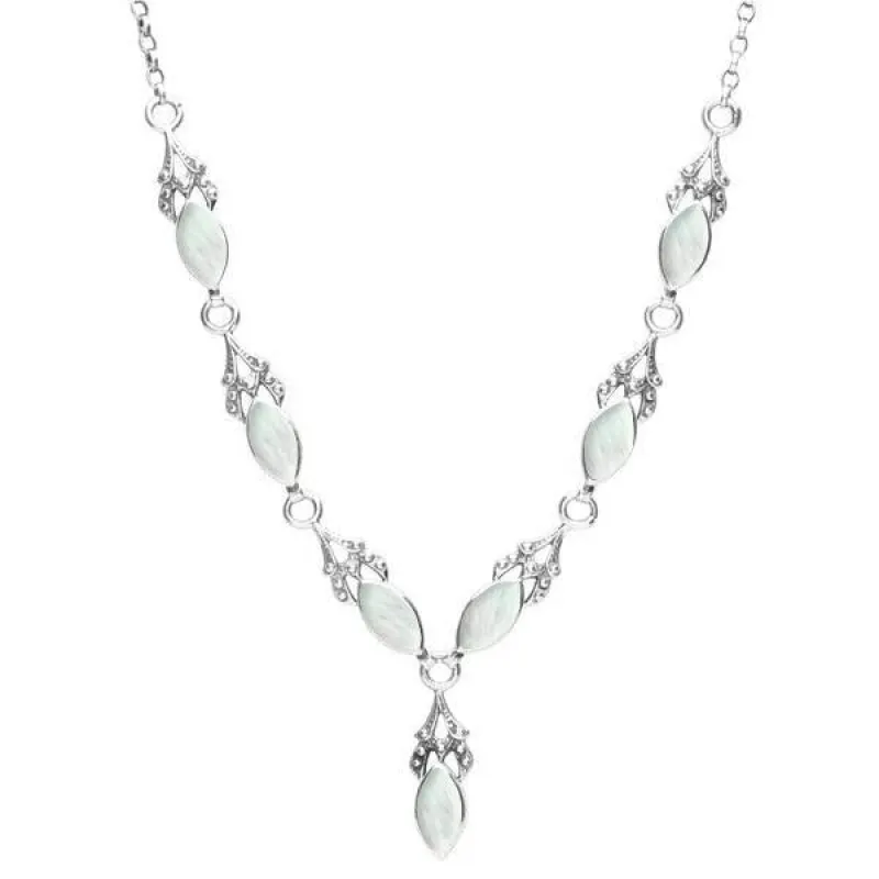 Sterling Silver Mother of Pearl Seven Stone Marquise Necklace sold by Jura Watches