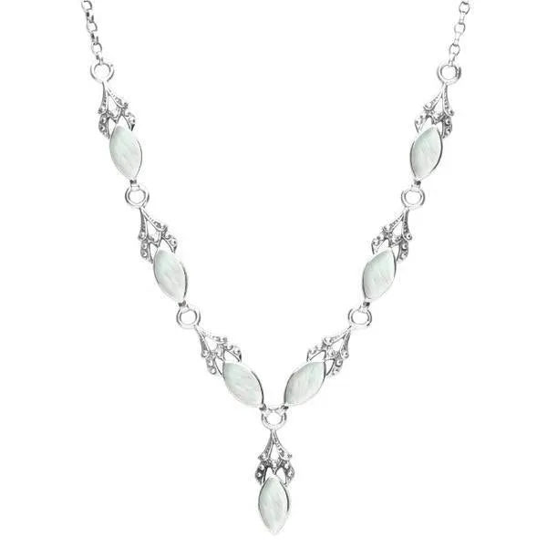 Sterling Silver Mother of Pearl Seven Stone Marquise Necklace sold by Jura Watches