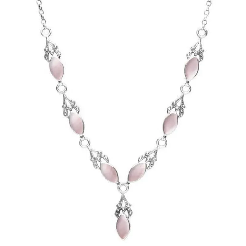 Sterling Silver Pink Mother of Pearl Seven Stone Marquise Necklace sold by Jura Watches