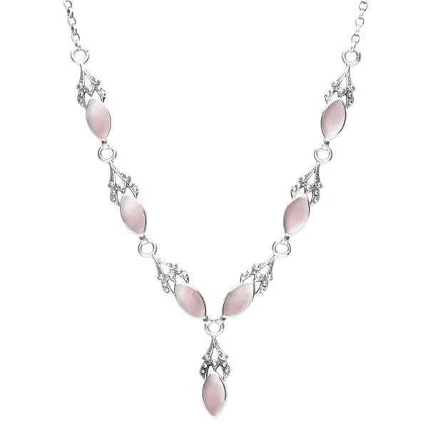Sterling Silver Pink Mother of Pearl Seven Stone Marquise Necklace sold by Jura Watches