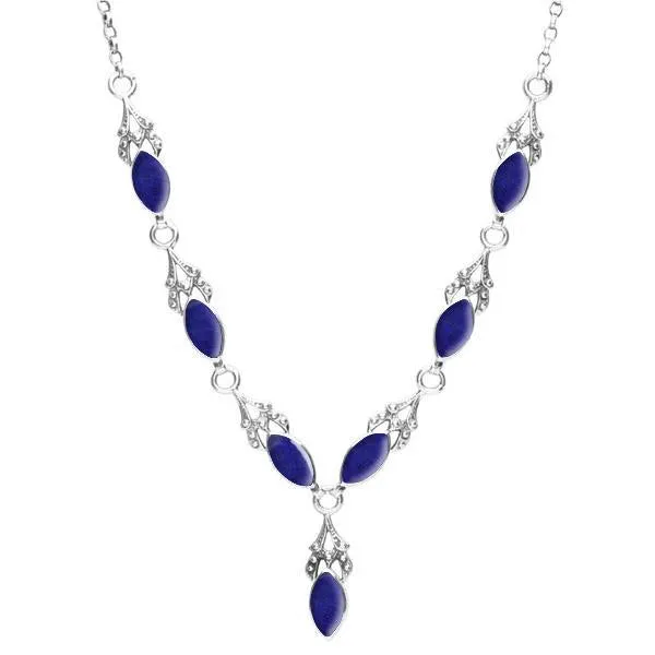Sterling Silver Lapis Lazuli Seven Stone Marquise Necklace sold by Jura Watches