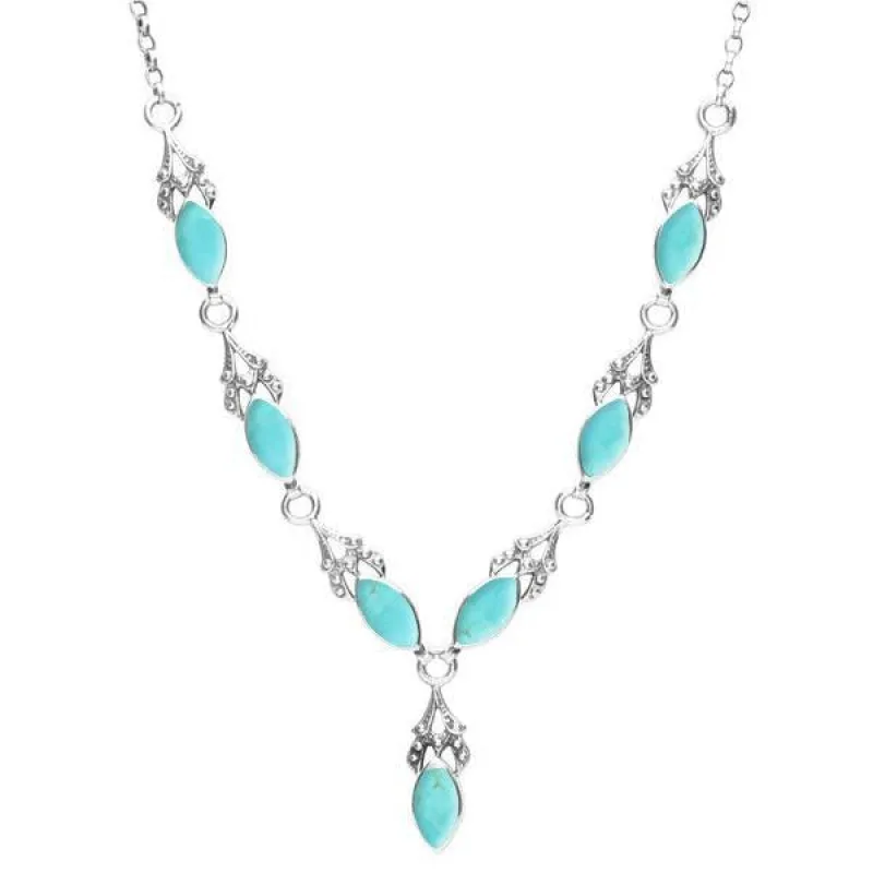 Sterling Silver Turquoise Seven Stone Marquise Necklace sold by Jura Watches