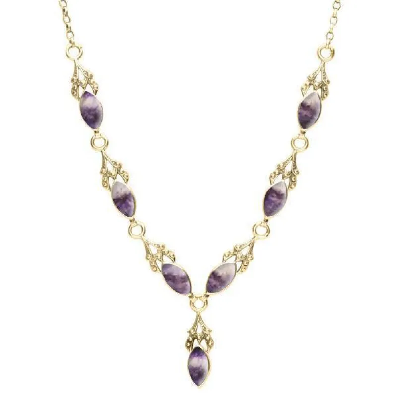9ct Yellow Gold Blue John Seven Stone Marquise Necklace sold by Jura Watches