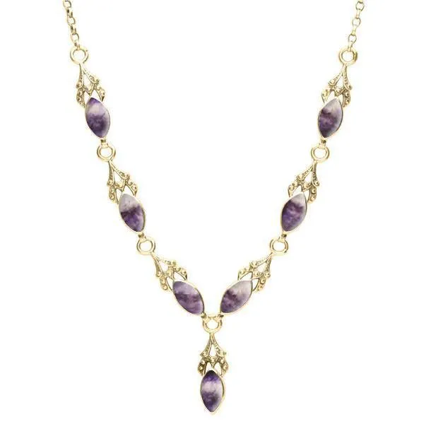 9ct Yellow Gold Blue John Seven Stone Marquise Necklace sold by Jura Watches