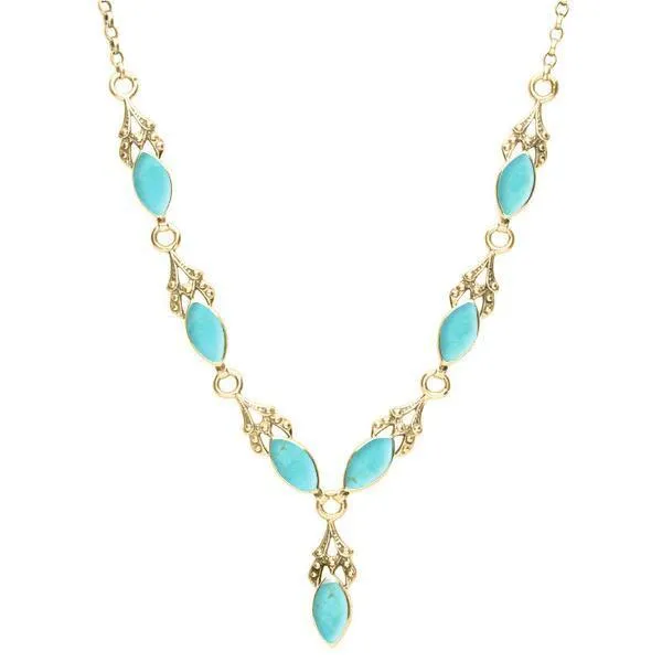 9ct Yellow Gold Turquoise Seven Stone Marquise Necklace sold by Jura Watches