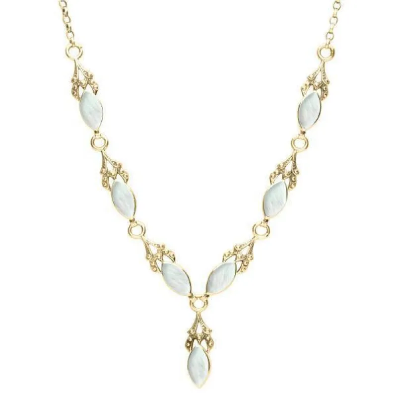 9ct Yellow Gold Mother of Pearl Seven Stone Marquise Necklace sold by Jura Watches