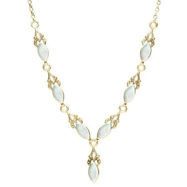 9ct Yellow Gold Mother of Pearl Seven Stone Marquise Necklace sold by Jura Watches