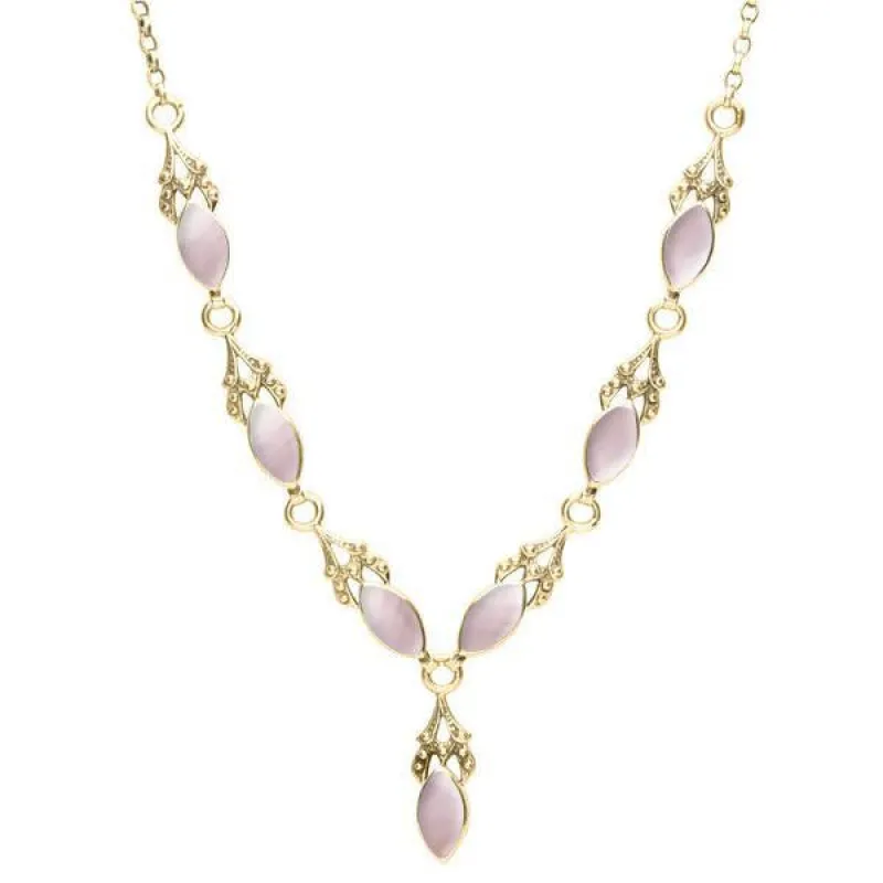 9ct Yellow Gold Pink Mother of Pearl Seven Stone Marquise Necklace sold by Jura Watches