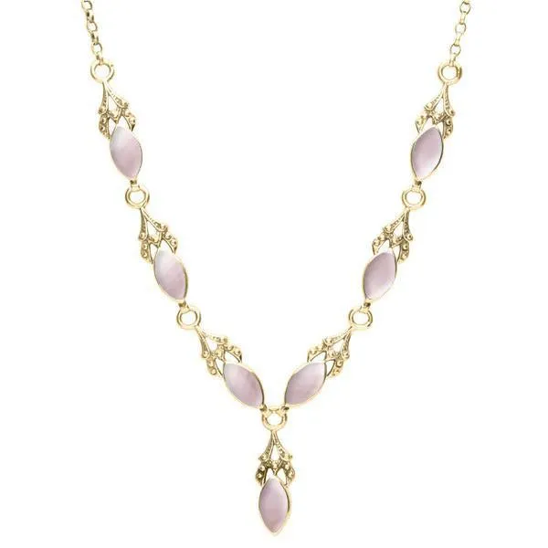 9ct Yellow Gold Pink Mother of Pearl Seven Stone Marquise Necklace sold by Jura Watches