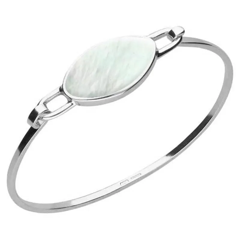 Sterling Silver Mother of Pearl Oval Slim Bangle sold by Jura Watches