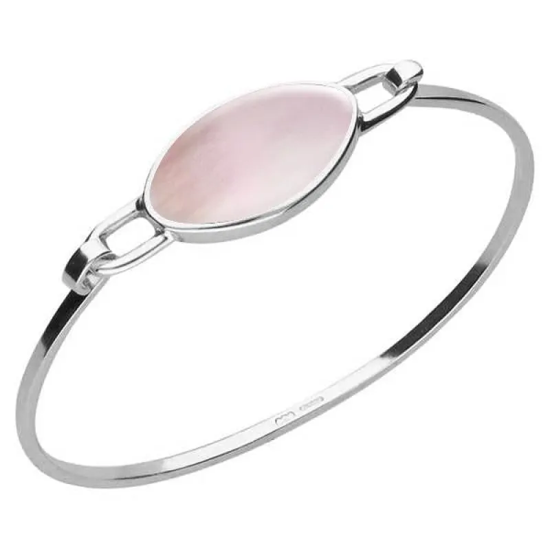 Sterling Silver Pink Mother of Pearl Oval Slim Bangle sold by Jura Watches