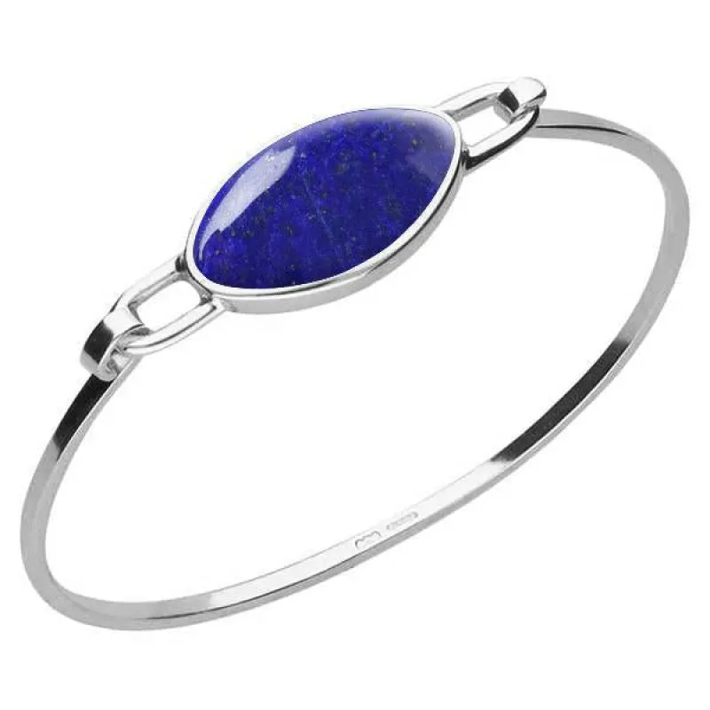 Sterling Silver Lapis Lazuli Oval Slim Bangle sold by Jura Watches