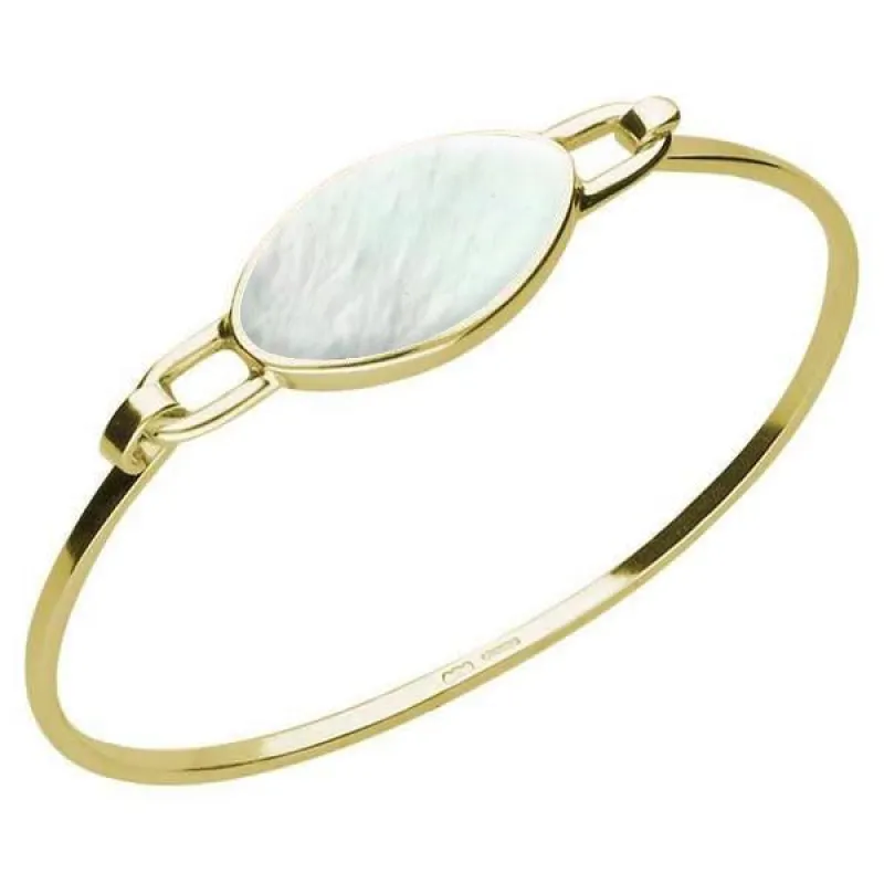 9ct Yellow Gold Mother of Pearl Oval Slim Bangle sold by Jura Watches