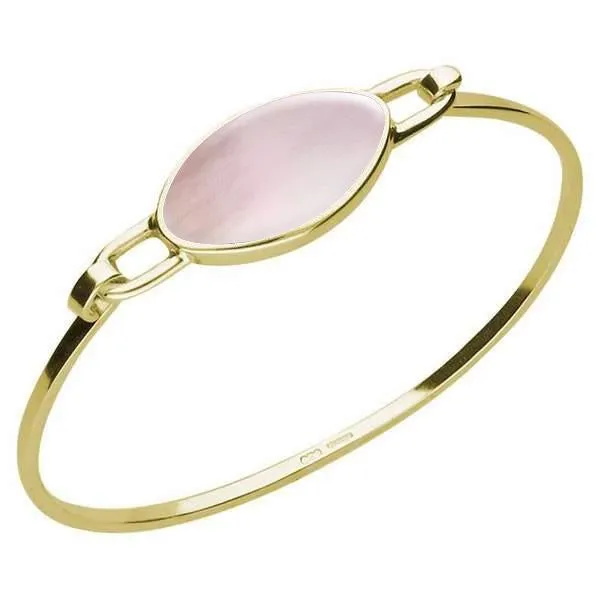 9ct Yellow Gold Pink Mother of Pearl Oval Slim Bangle sold by Jura Watches
