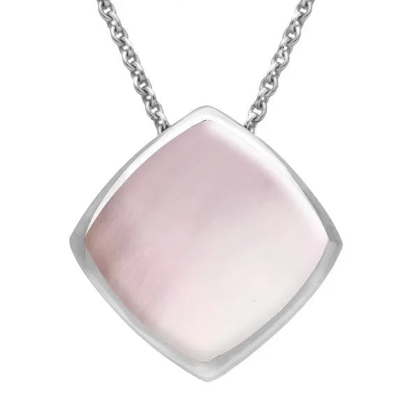 Sterling Silver Pink Mother of Pearl Cushion Necklace sold by Jura Watches