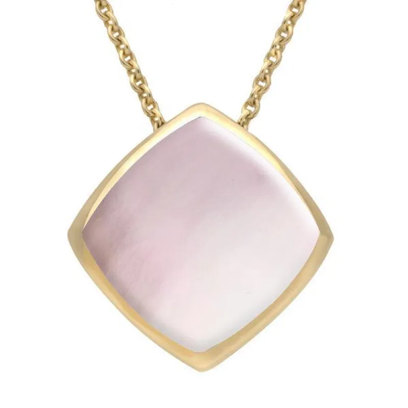 9ct Yellow Gold Pink Mother of Pearl Cushion Necklace sold by Jura Watches