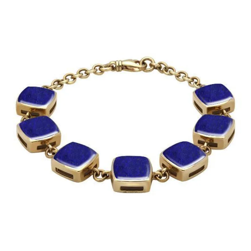 9ct Yellow Gold Lapis Lazuli Cushion Bracelet sold by Jura Watches
