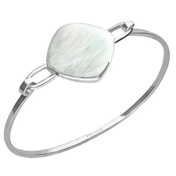 Sterling Silver Mother of Pearl Slim Cushion Bangle sold by Jura Watches