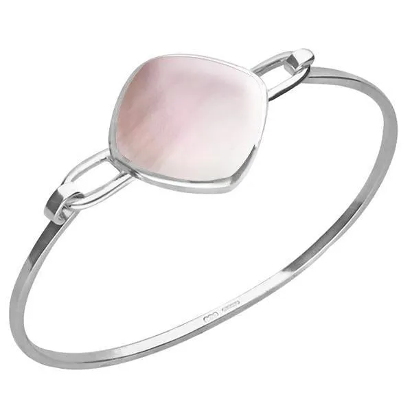 Sterling Silver Pink Mother of Pearl Slim Cushion Bangle sold by Jura Watches