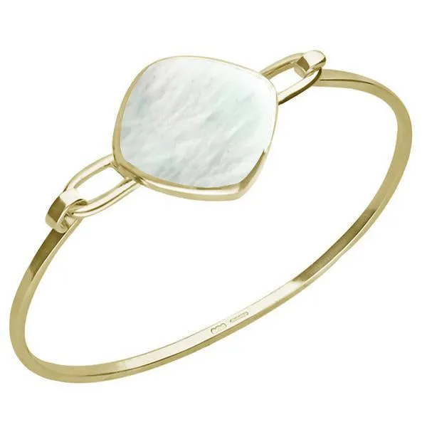 9ct Yellow Gold Mother of Pearl Slim Cushion Bangle sold by Jura Watches
