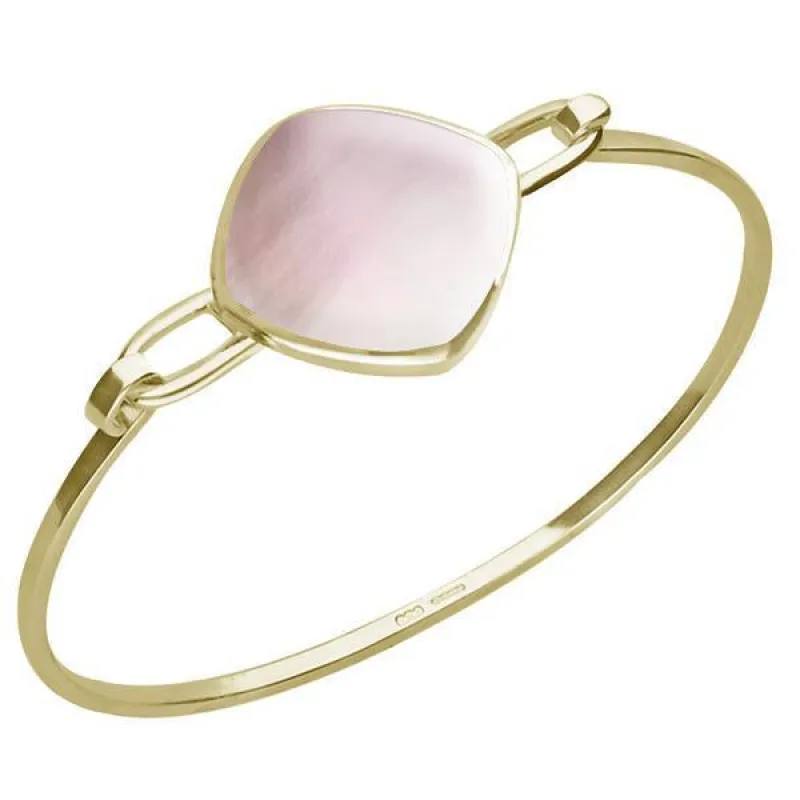 9ct Yellow Gold Pink Mother of Pearl Slim Cushion Bangle sold by Jura Watches