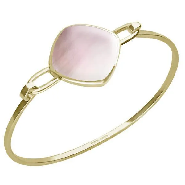 9ct Yellow Gold Pink Mother of Pearl Slim Cushion Bangle sold by Jura Watches