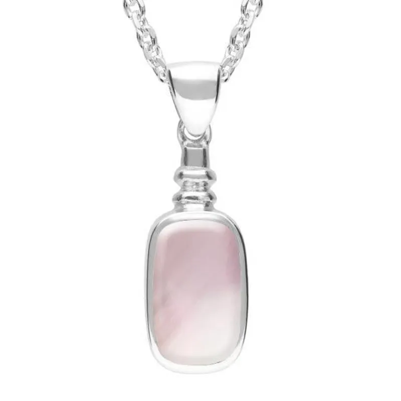Sterling Silver Pink Mother of Pearl Oblong Bottle Top Necklace sold by Jura Watches
